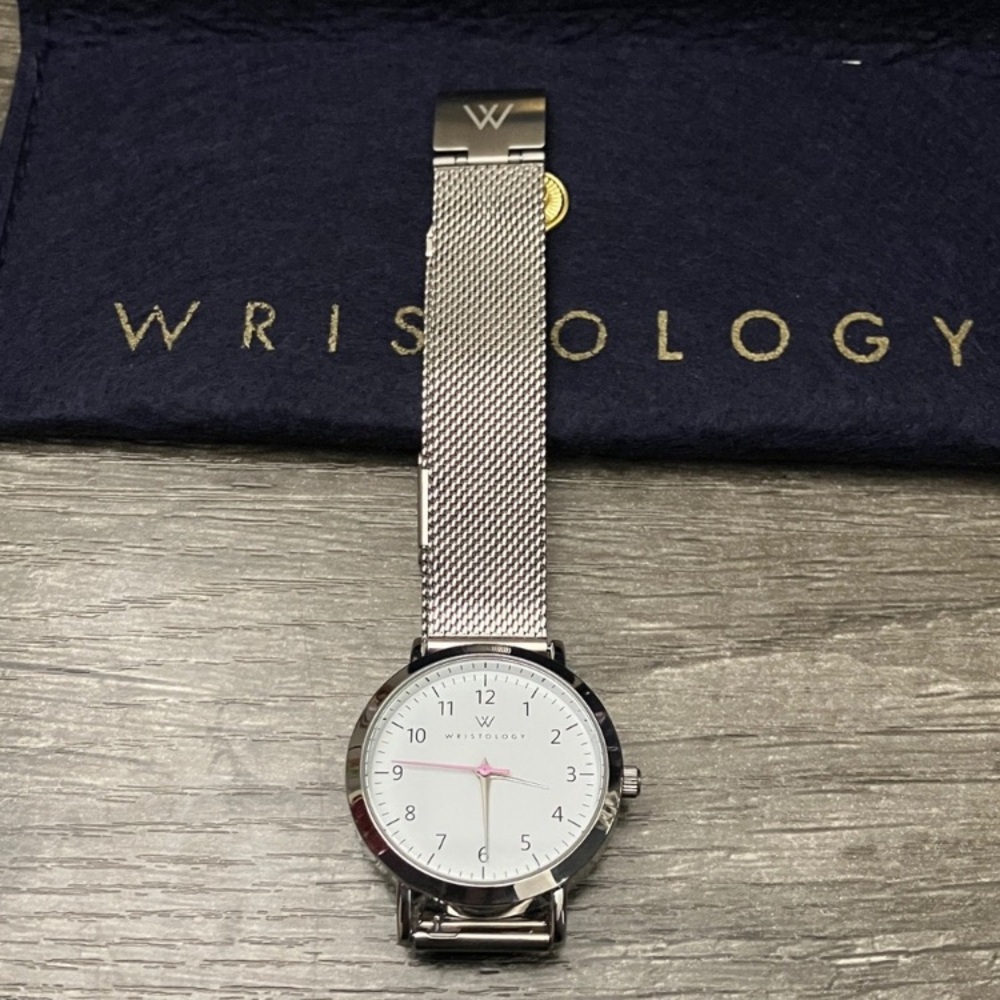 Wrisology Olivia Silver Pink wrist Watch, adjustable w tool easy change band NEW